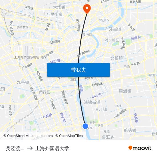 吴泾渡口 to 上海外国语大学 map
