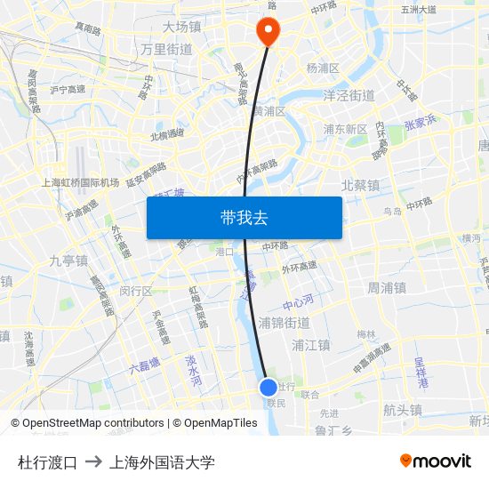 杜行渡口 to 上海外国语大学 map