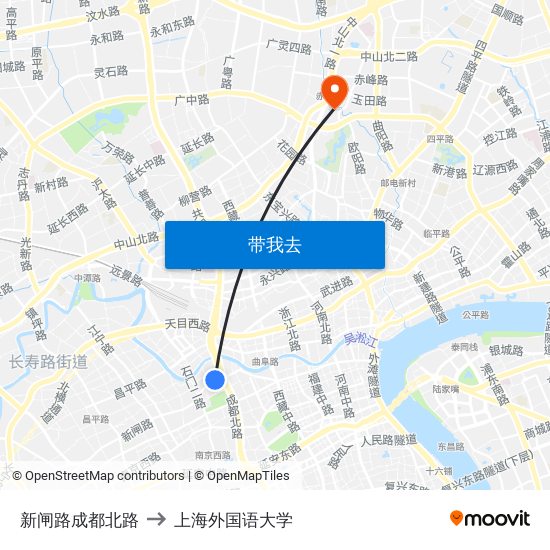 新闸路成都北路 to 上海外国语大学 map