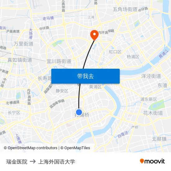 瑞金医院 to 上海外国语大学 map