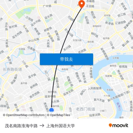 茂名南路淮海中路 to 上海外国语大学 map