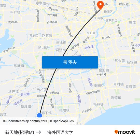 新天地(招呼站) to 上海外国语大学 map