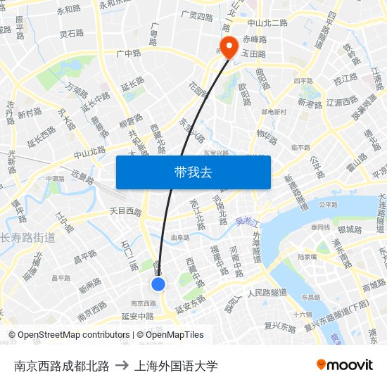 南京西路成都北路 to 上海外国语大学 map