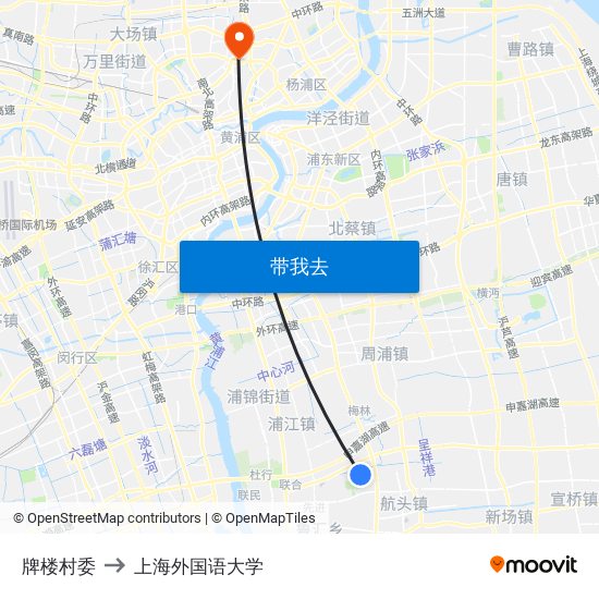 牌楼村委 to 上海外国语大学 map