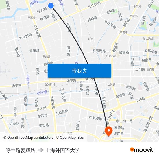 呼兰路爱辉路 to 上海外国语大学 map