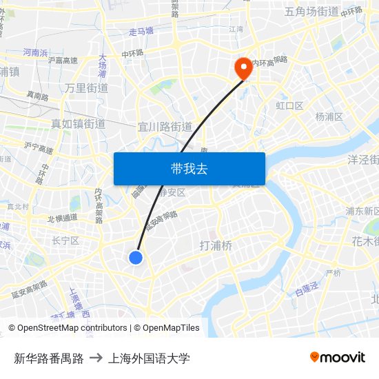 新华路番禺路 to 上海外国语大学 map