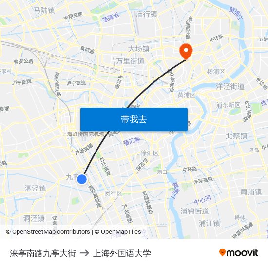 涞亭南路九亭大街 to 上海外国语大学 map