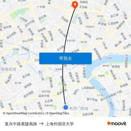 复兴中路黄陂南路 to 上海外国语大学 map