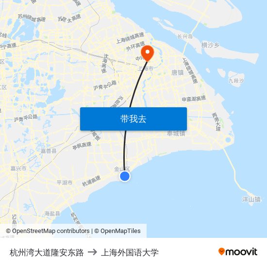 杭州湾大道隆安东路 to 上海外国语大学 map