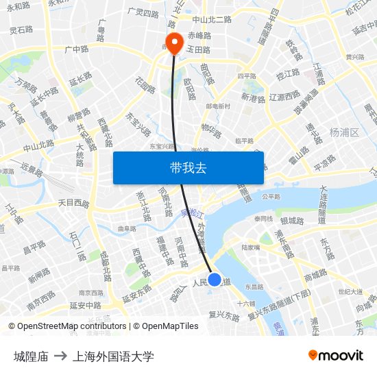 城隍庙 to 上海外国语大学 map