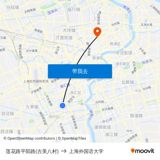 莲花路平阳路(古美八村) to 上海外国语大学 map