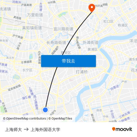 上海师大 to 上海外国语大学 map