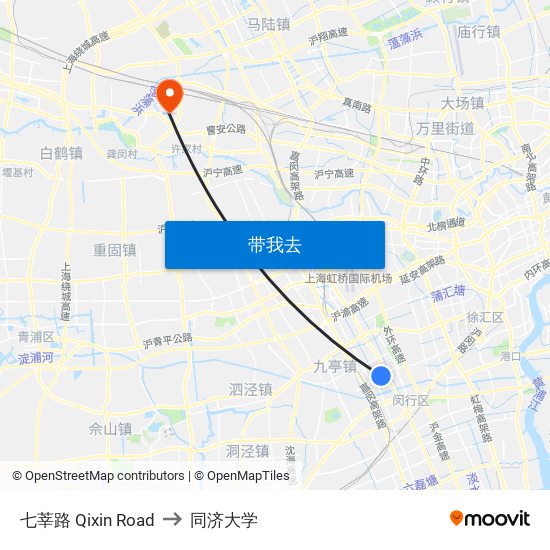 七莘路 Qixin Road to 同济大学 map