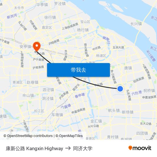 康新公路 Kangxin Highway to 同济大学 map