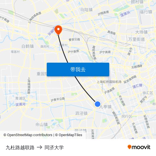 九杜路越联路 to 同济大学 map