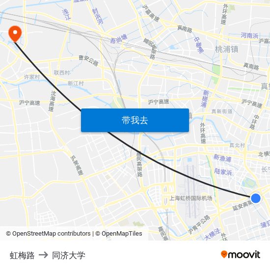 虹梅路 to 同济大学 map