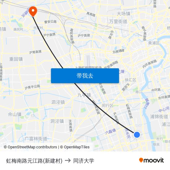 虹梅南路元江路(新建村) to 同济大学 map
