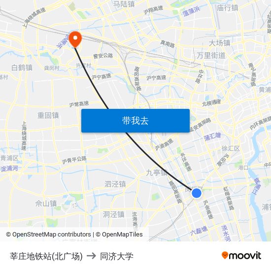 莘庄地铁站(北广场) to 同济大学 map