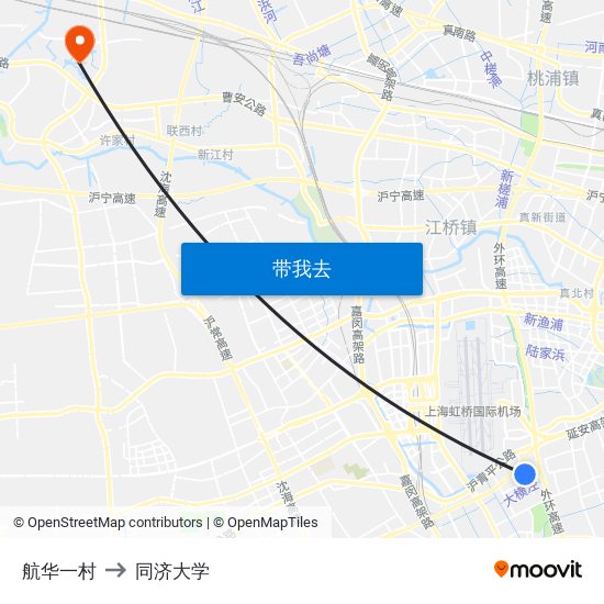 航华一村 to 同济大学 map