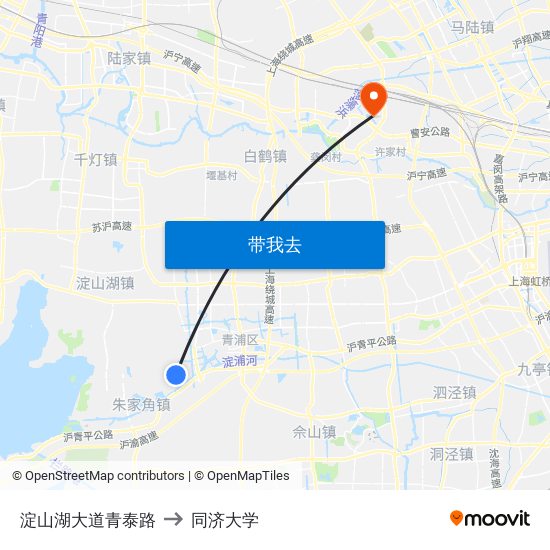 淀山湖大道青泰路 to 同济大学 map