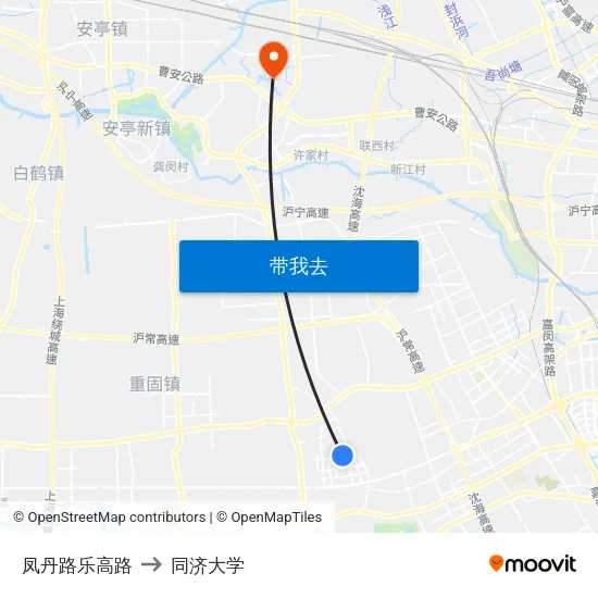 凤丹路乐高路 to 同济大学 map