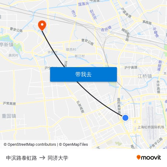 申滨路泰虹路 to 同济大学 map