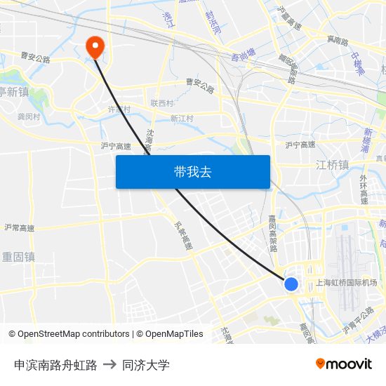 申滨南路舟虹路 to 同济大学 map