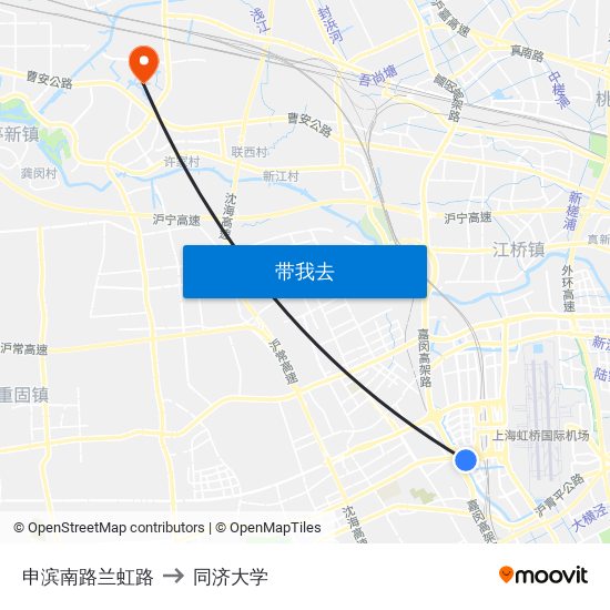 申滨南路兰虹路 to 同济大学 map