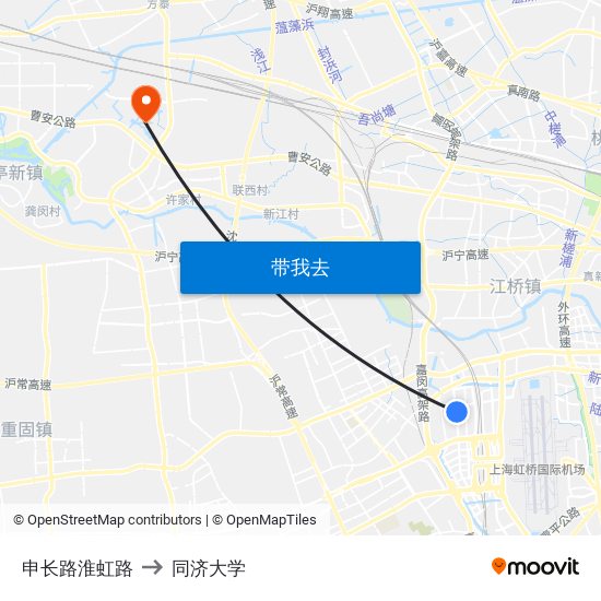 申长路淮虹路 to 同济大学 map