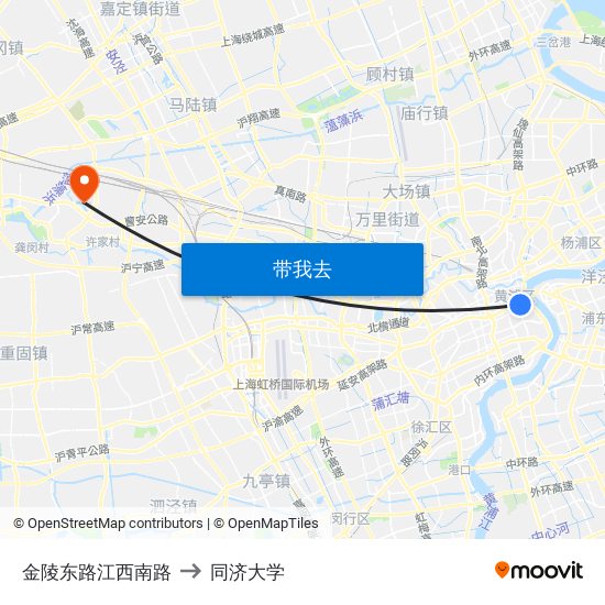 金陵东路江西南路 to 同济大学 map