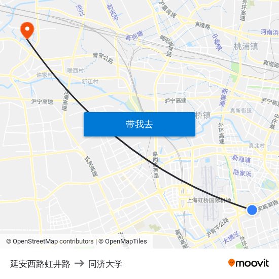 延安西路虹井路 to 同济大学 map