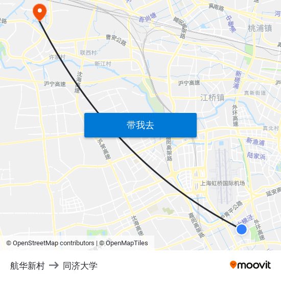 航华新村 to 同济大学 map