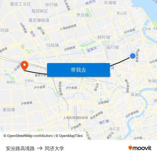 安汾路高境路 to 同济大学 map