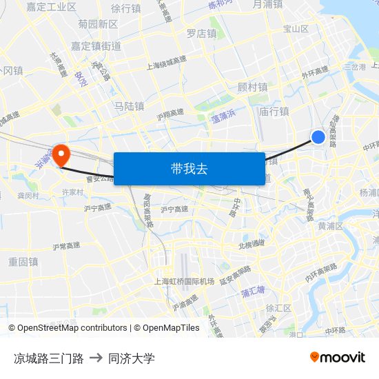 凉城路三门路 to 同济大学 map