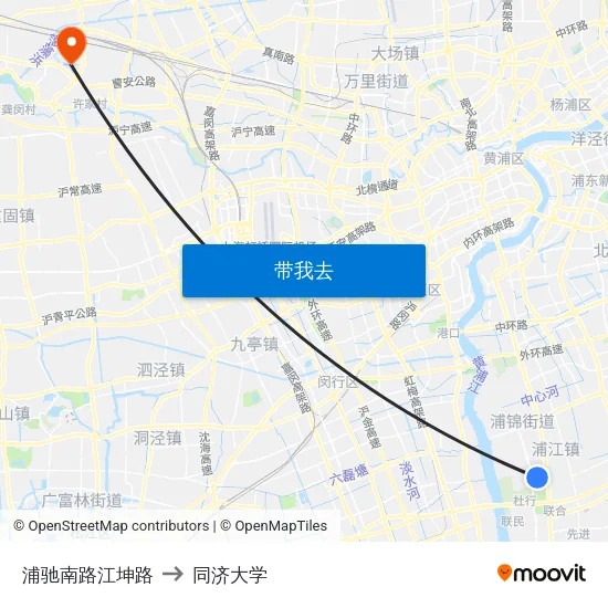 浦驰南路江坤路 to 同济大学 map