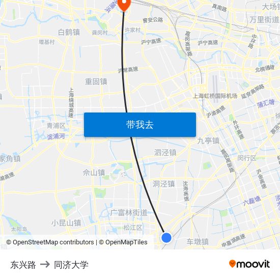 东兴路 to 同济大学 map