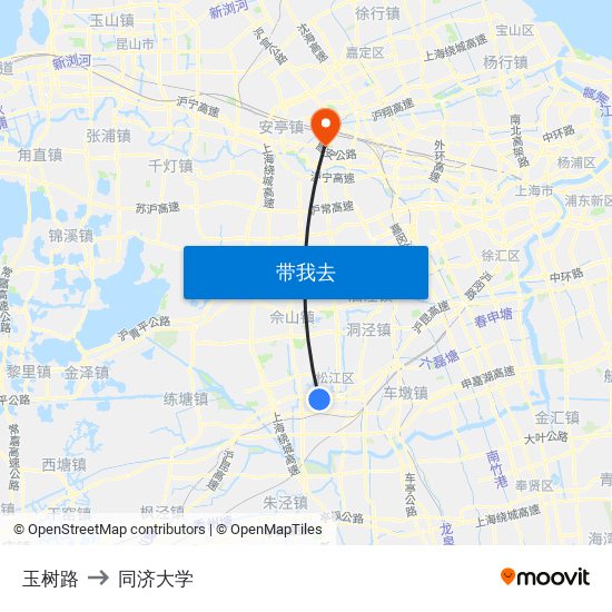 玉树路 to 同济大学 map