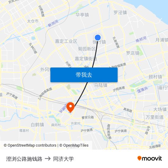 澄浏公路施钱路 to 同济大学 map