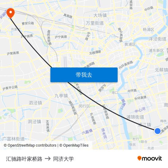 汇驰路叶家桥路 to 同济大学 map