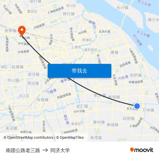 南团公路老三路 to 同济大学 map