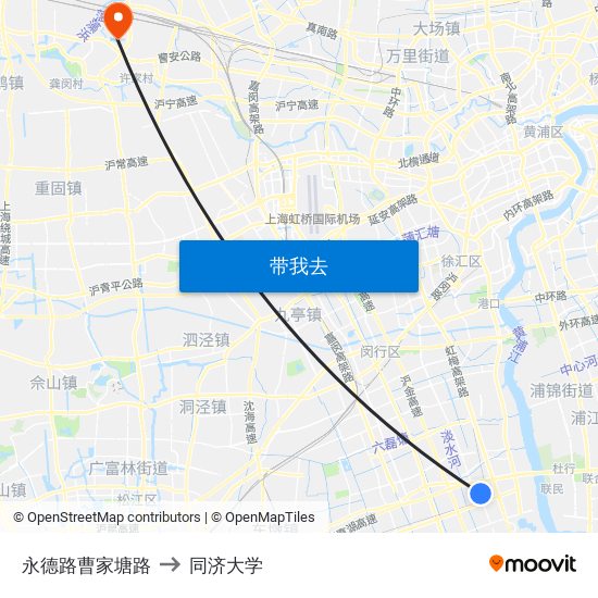 永德路曹家塘路 to 同济大学 map