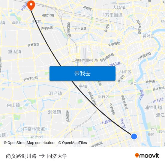 尚义路剑川路 to 同济大学 map