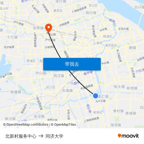 北新村服务中心 to 同济大学 map