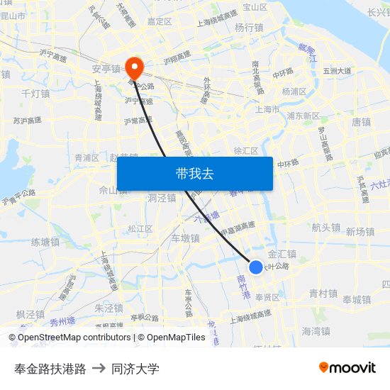 奉金路扶港路 to 同济大学 map