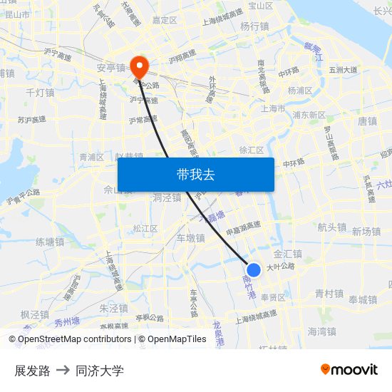 展发路 to 同济大学 map