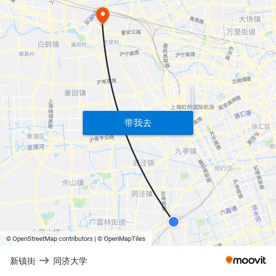 新镇街 to 同济大学 map