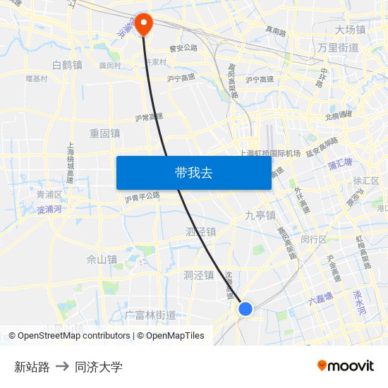 新站路 to 同济大学 map