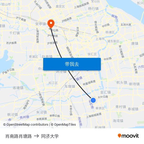 肖南路肖塘路 to 同济大学 map