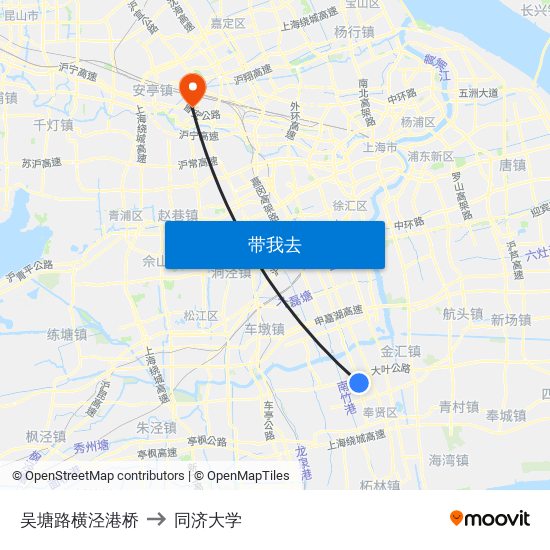 吴塘路横泾港桥 to 同济大学 map