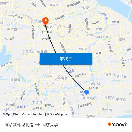 陈桥路环城北路 to 同济大学 map